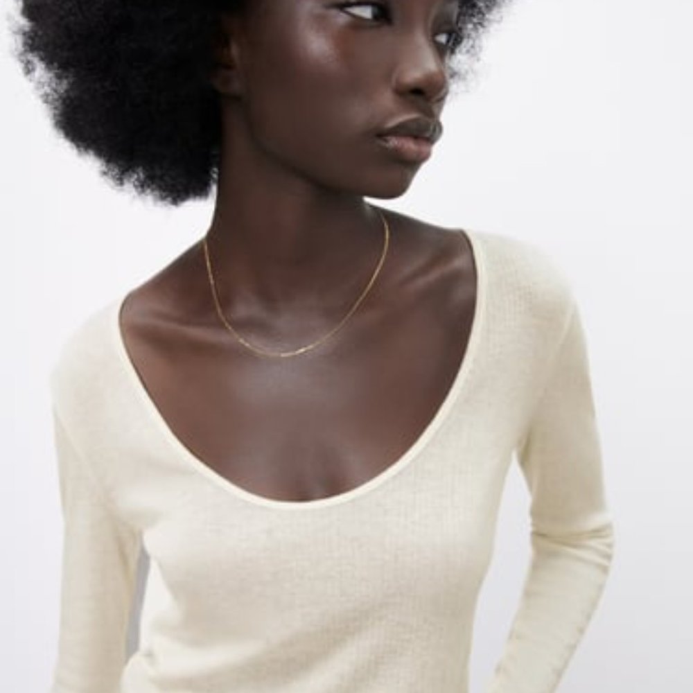 NWT Premium Wool Blend Cream White Thin Semi Transperent Layering Top